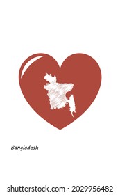 
Bangladesh Country Map in Heart Icon.eps 10