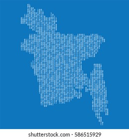 Bangladesh country map made from binary code numbers.
