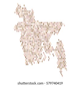 Bangladesh country map made up of people icons. Population concept