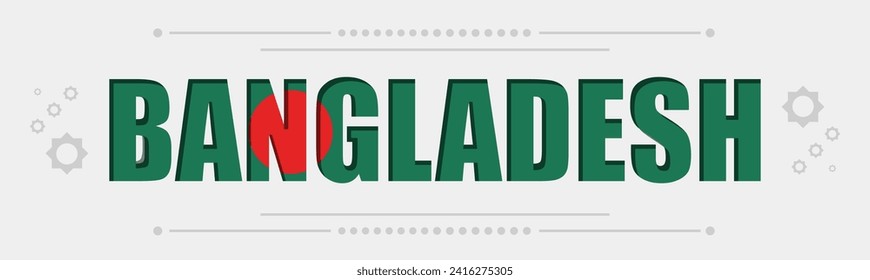 Bangladesh country name and flag, Bangladesh national day banner with Bengali flag colors theme background and green red design. Bangladesh Dhaka map icon. Vector Illustration.