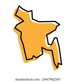 Bangladesh country simplified map. Orange silhouette with thick black sharp contour outline isolated on white background. Simple vector icon