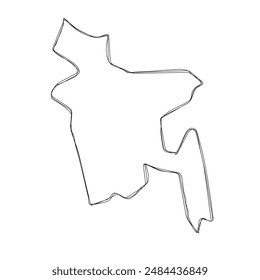 Bangladesh country simplified map.Thin triple pencil sketch outline isolated on white background. Simple vector icon