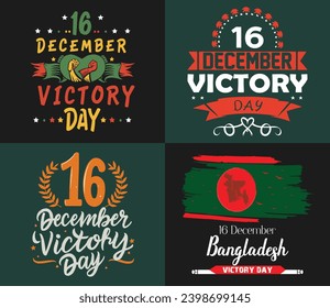 Bangladesh December 16 victory Day design collection. typography T-Shirt designs , cards, t shirts, mug, other prints. Stock vector bundle