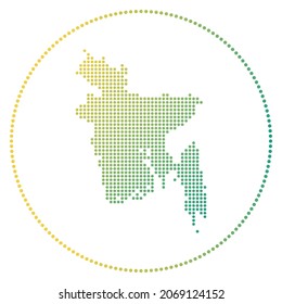 Bangladesh digital badge. Dotted style map of Bangladesh in circle. Tech icon of the country with gradiented dots. Vibrant vector illustration.