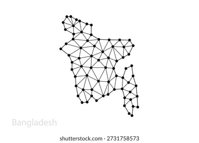 Bangladesch Digitale Netzwerkkarte aus verbundenen schwarzen Punkten und dünnen Linien