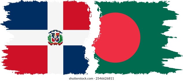 Bangladesh and Dominican Republic grunge flags connection, vector