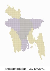 Bangladesh dotted map. Digital style map of the country on a white background. Bangladesh shape with square dots. Colored dots style. Small size squares. Plain vector illustration.