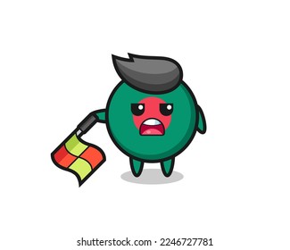 bangladesh flag badge character as line judge hold the flag down at a 45 degree angle , cute style design for t shirt, sticker, logo element