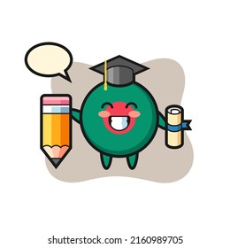 bangladesh flag badge illustration cartoon is graduation with a giant pencil , cute style design for t shirt, sticker, logo element