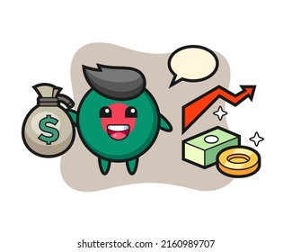 bangladesh flag badge illustration cartoon holding money sack , cute style design for t shirt, sticker, logo element