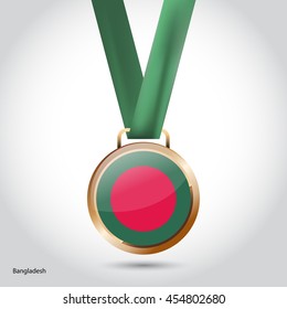 Bangladesh Flag in Bronze Medal. Olympic Game Bronze Medal. Vector Illustration