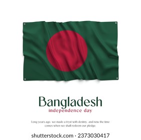 Bandera de Bangladesh, celebrando el Día de la Independencia. Resumen ondeando la bandera en el fondo blanco Bandera del país.