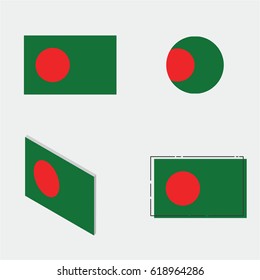 Bangladesh flag with flat, circle, isometric and line design