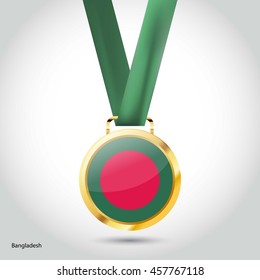 Bangladesh Flag in gold Medal. Vector Illustration. RIO Olympic Game gold Medal. Vector Illustration