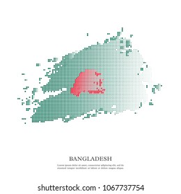 Bangladesh flag with halftone effect, grunge texture. Isolated on white background. Vector illustration.