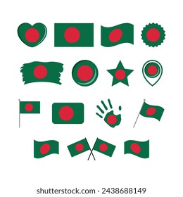 Bangladesh flag icon set vector isolated on a white background. Bangladeshi Flag graphic design element. Flag of Bangladesh symbols collection. Set of Bangladesh flag icons in flat style