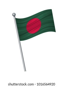 Bangladesh flag on the flagpole. Official colors and proportion correctly. waving of Bangladesh flag on flagpole, vector illustration isolate on white background.