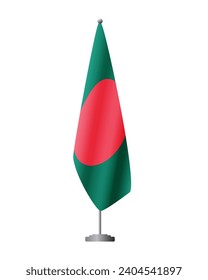 Bangladesh flag on flag stand for official meetings, transparent background, vector