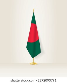 Bangladesh flag on a flag stand. Vector illustration.