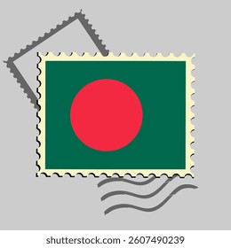 Bangladesh flag postage stamp. Isolated vector illustration on grey post stamp background