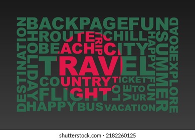 Bangladesh flag shape of travel keywords, travel concept, abroad vacation idea, simple flat design, Bangladesh flag mask on holiday words, tourism banner