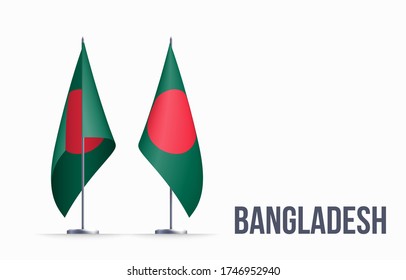 Símbolo del estado de la bandera de Bangladesh aislado en un estandarte nacional de fondo. Tarjeta de saludo Día de la Independencia Nacional de la República Popular de Bangladesh. Cartel de ilustración con bandera de estado realista.