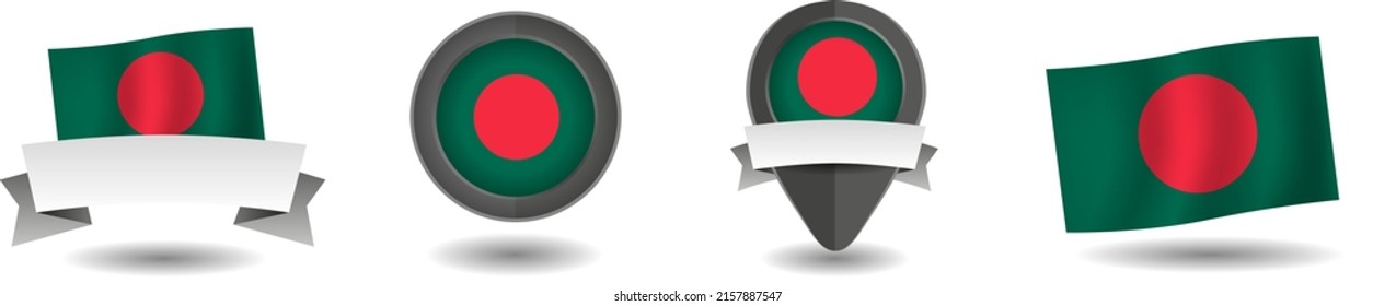 Bangladesh flag vector collection. Pointers, flags and banners flat icon. Vector state signs illustration isolated on white background. Bangladesh flag symbol on design element.