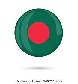 Ilustración gráfica de Vector de la bandera de Bangladesh Botón redondo brillante Día de la Independencia 3D 26 de marzo celebración, afiche, volante, Anuncio, pegatina, insignia, portada, medios sociales fondo blanco aislado