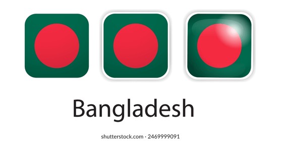 Bangladesh flag vector icons set in the shape of rounded square