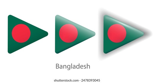 Bandera de Bangladesh iconos vectoriales establecidos en forma de triángulo redondeado