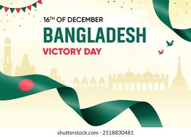 Bangladeschische Flagge auf Skyline-Hintergrund. Victory Day Concept Design Vektorgrafik.