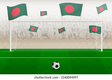 Bangladesh football team fans with flags of Bangladesh cheering on stadium, penalty kick concept in a soccer match. Sports vector illustration.