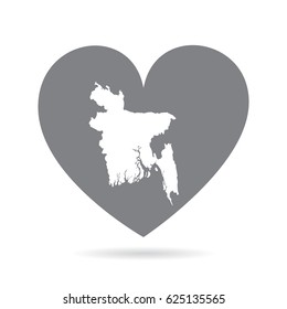 Bangladesh heart. Heart shape icon with white map