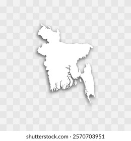 Bangladesh high detailed vector representation of country silhouette. White color on transparent background with dropped shadow. For educational, decorative, or informational use.