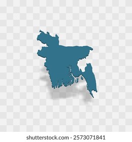 Bangladesh high detailed vector representation of country silhouette. 3D map on transparent background with dropped shadow. For educational, decorative, or informational use.