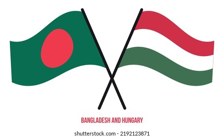Bangladesh and Hungary Flags Crossed And Waving Flat Style. Official Proportion. Correct Colors.