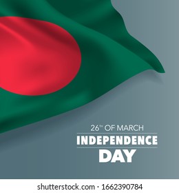 Bangladesh independence day greeting card, banner, vector illustration. Bangladeshi national day 26th of March background with elements of flag, square format