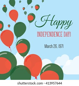 Bangladesh Independence Day Greeting Card. Flying Flat Balloons In National Colors of Bangladesh. Happy Independence Day Vector Illustration. Bangladeshi Flag Balloons.