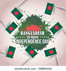 Bangladesh Independence Day Retro Style Background. Flag and Vector Elements National Concept Greeting Card, Poster or Web Banner Design