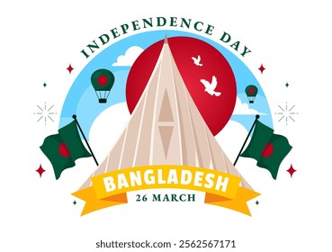 Bangladesh Independence Day Vector Illustration Celebrating 26 March with a Waving Flag and National Monument in a Festive Flat Cartoon Background