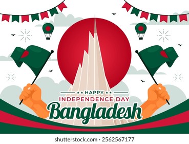 Bangladesh Independence Day Vector Illustration Celebrating 26 March with a Waving Flag and National Monument in a Festive Flat Cartoon Background