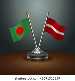 Bangladesh and Latvia table flags relation  with gradient backgrund. Vector Illustration