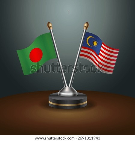 Bangladesh and Malaysia table flags relation  with gradient backgrund. Vector Illustration