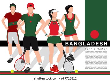 Bangladesh : Male and Female Tennis Players in National Outfits : Vector Illustration