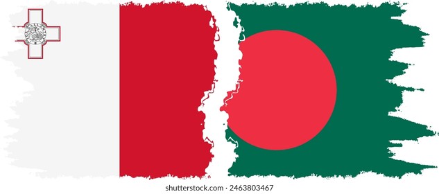 Bangladesh and Malta grunge flags connection, vector