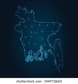 Bangladesh Map Abstract mash line and point scales on dark background. Wire Frame 3D mesh polygonal network line.