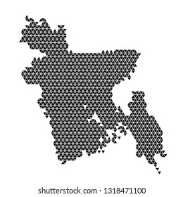 Bangladesh map abstract schematic from black triangles repeating pattern geometric background with nodes. Vector illustration.