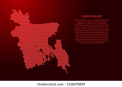 Bangladesh map abstract schematic from red triangles repeating pattern geometric background with nodes for banner, poster, greeting card. Vector illustration.