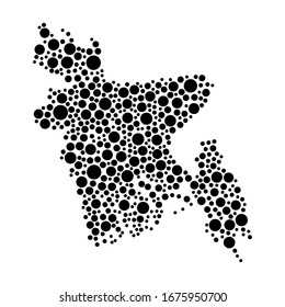 Bangladesh map from black circles of different diameters or spots, blotches, abstract concept geometric shape. Vector illustration.