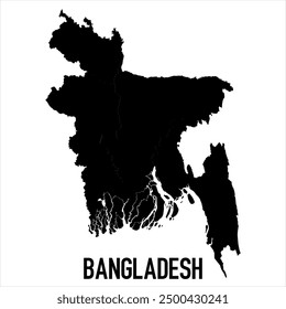 Bangladesh Map - black World Map International vector template with High detailed isolated on white background - Vector